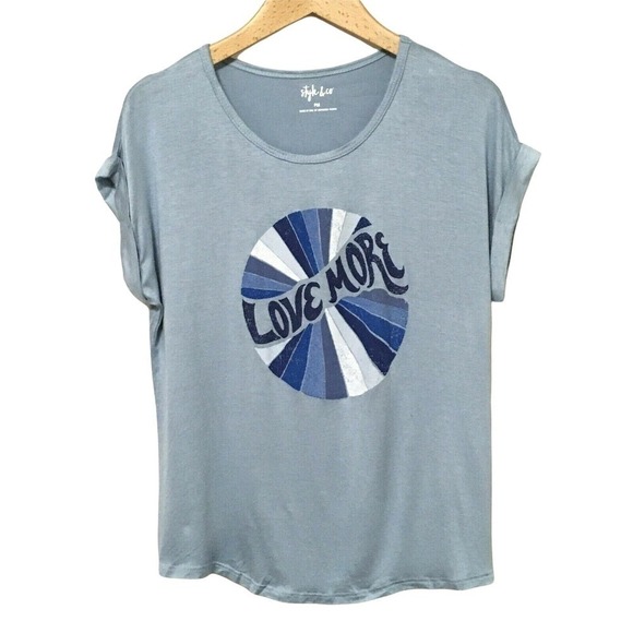 Style & Co Petite Graphic T-Shirt Foggy Blue Heather PS - Picture 1 of 2